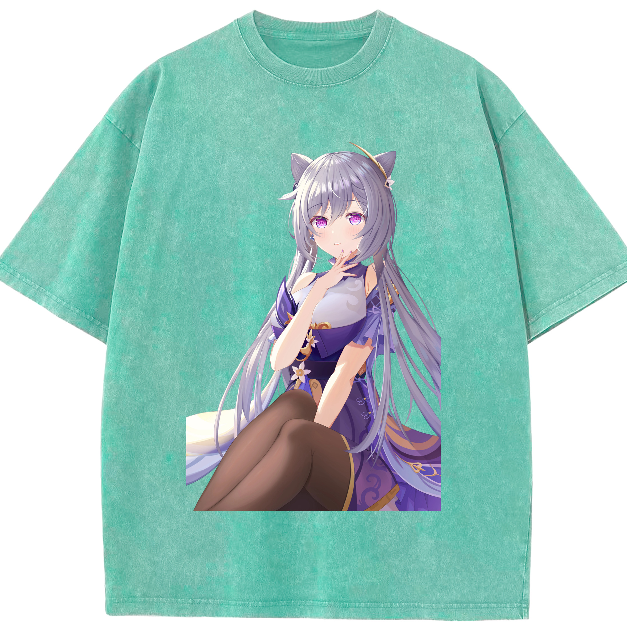 げんし神 刻晴 こくせい genshin Kokusei 綿100% ヴィンテージ風 半袖Tシャツ（フロントプリント）